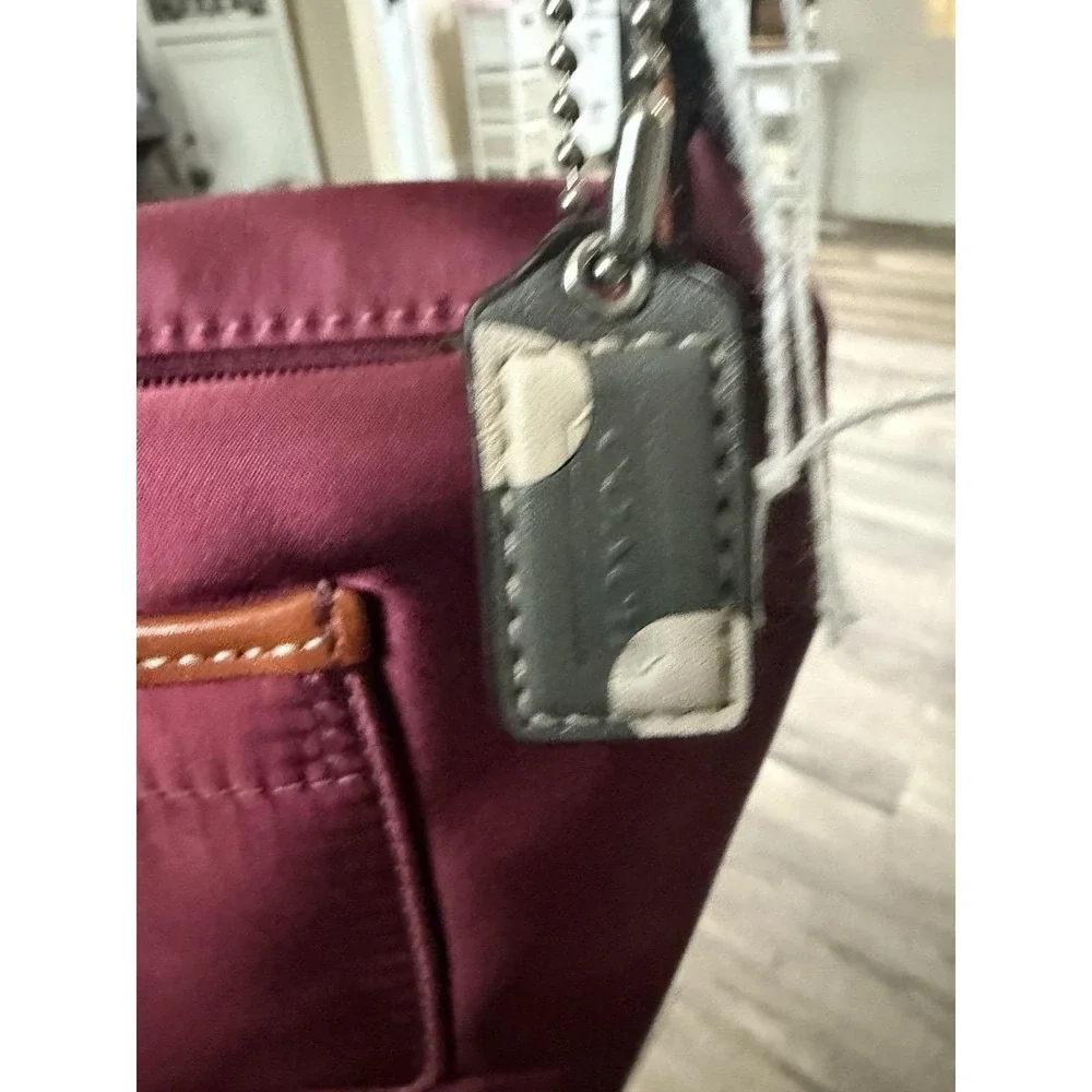 Coach chelsea mini Tote Purse Nylon Maroon with Brown 10x5